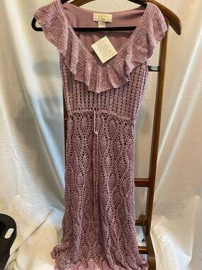 0107-Kroshetta by Papillon V-Neck Ruffle Crochet Maxi Dress Style KD4033